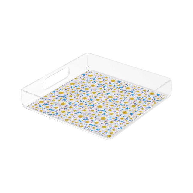 Ditzy White Daisies Custom Acrylic Serving Tray (Angled)