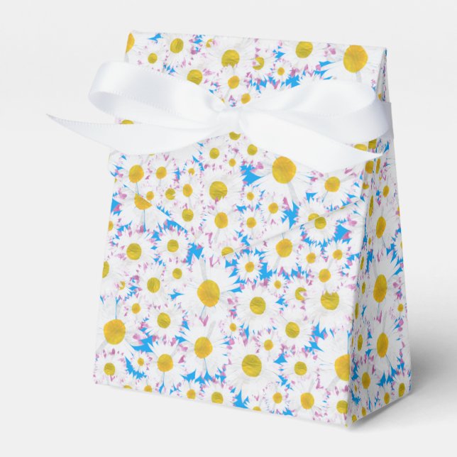 Ditzy White Daisies Custom Tent Favor Box (Front Side)