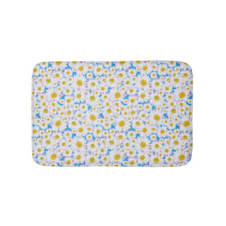 Ditzy White Daisies on Blue Custom Bath Mat