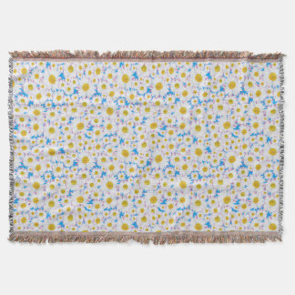 Ditzy White Daisies on Sky Blue Background Throw Blanket