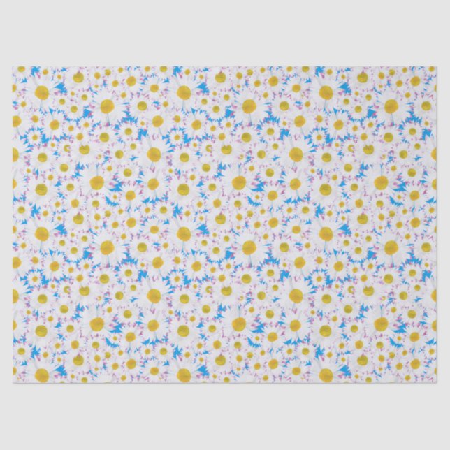 Ditzy White Daisies on Sky Blue Background Tissue Paper (Front)