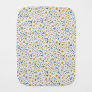 Ditzy White Daisies Pattern on Sky Blue Baby Burp Cloth