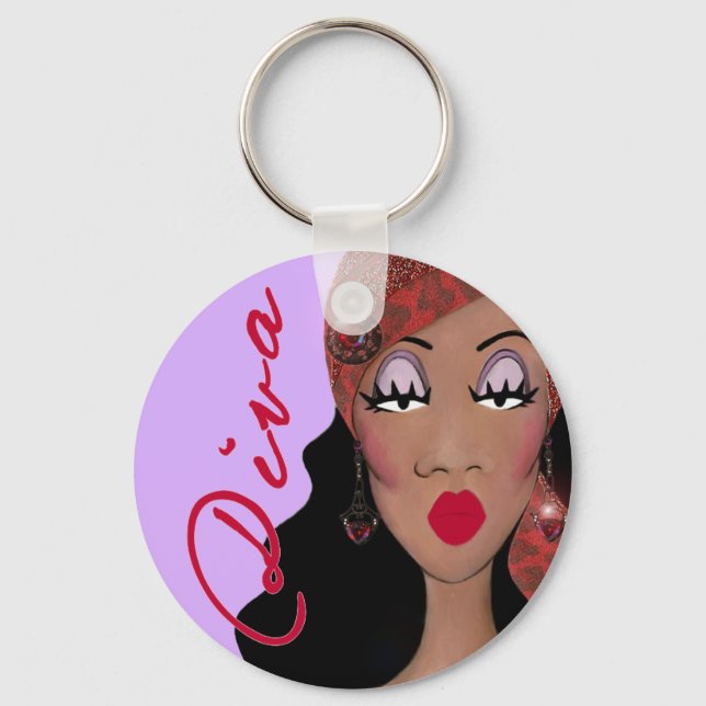 "DIVA a four letter word..." African American Diva Keychain (Front)