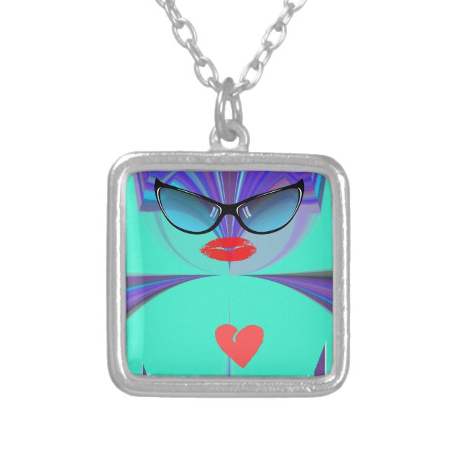 Diva Aura Vibrant Sunglasses Red Heart Designer Hi Silver Plated Necklace (Front)