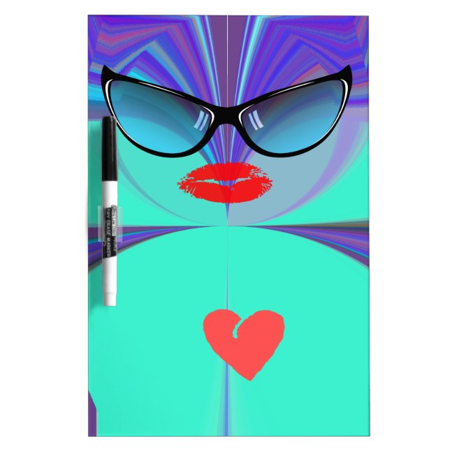 Diva Aura Vibrant Sunglasses Red Heart Designer Pa Dry-Erase Board (Front)