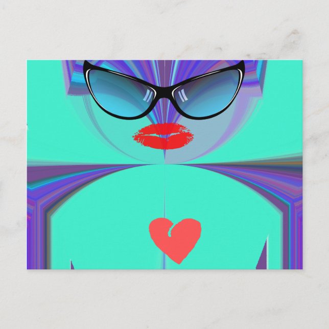 Diva Aura Vibrant Sunglasses Red Heart Designer Pa Postcard (Front)