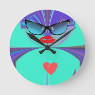 Diva Aura Vibrant Sunglasses Red Heart Designer Round Clock