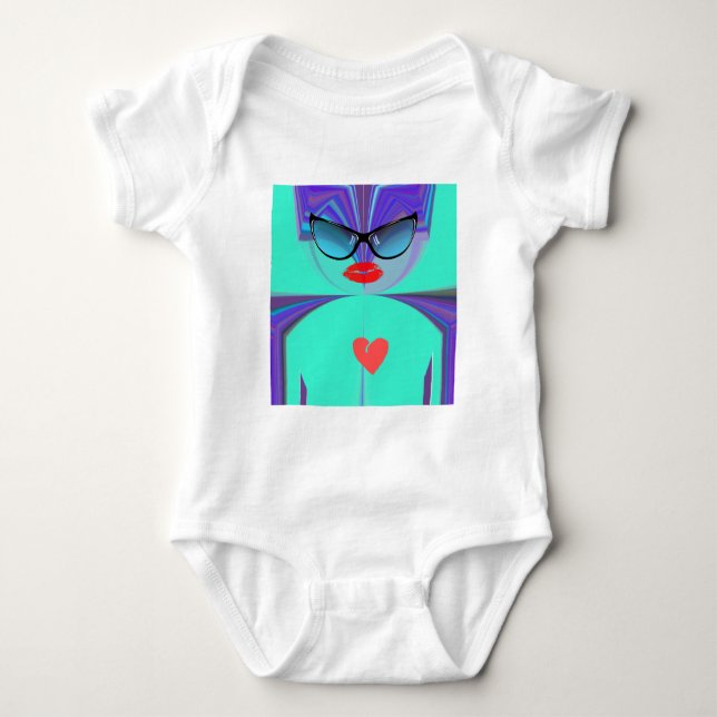 Diva Aura Vibrant Sunglasses Red Heart High-Fashio Baby Bodysuit (Front)