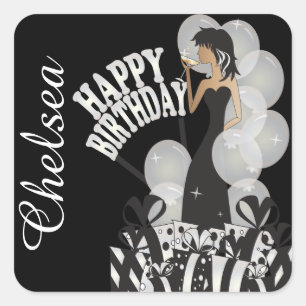 Diva Birthday Girl Personalize White Square Sticker