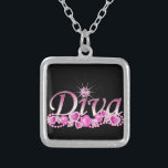 Diva Bling Silver Plated Necklace<br><div class="desc">Every Diva will sparkle with this beautiful Diva text design with shimmering gems and jewels in hues of pink - so girlie!</div>