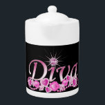 Diva Bling Teapot<br><div class="desc">Every Diva will sparkle with this beautiful Diva text design with shimmering gems and jewels in hues of pink - so girlie!</div>