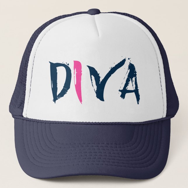 Diva Blue & Pink Text Design Trucker Hat (Front)