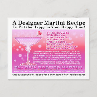 Diva Boomer Pink Martini Recipe Postcard