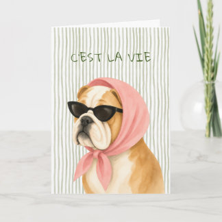 Diva Bulldog Watercolor Greeting Card