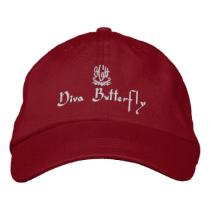 Diva Butterfly Red Embroidered Baseball Cap