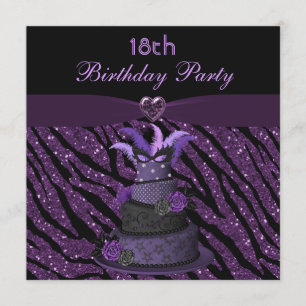 Diva Cake & Printed Zebra Glitter 18th Birthday Invitation