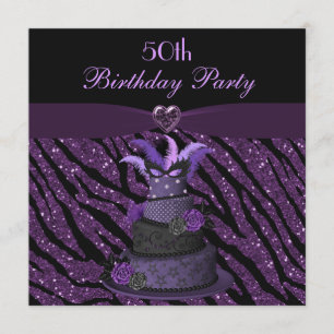 Diva Cake & Printed Zebra Glitter 50th Birthday Invitation