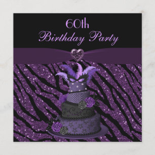 Diva Cake & Printed Zebra Glitter 60th Birthday Invitation