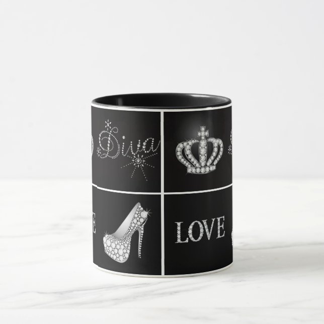 Diva Crown High Heel Love Collage Mug (Center)
