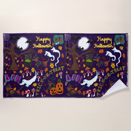 Diva Dachshunds Halloween Beach Towel