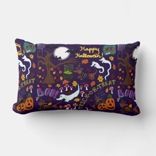 Diva Dachshunds Halloween Lumbar Pillow