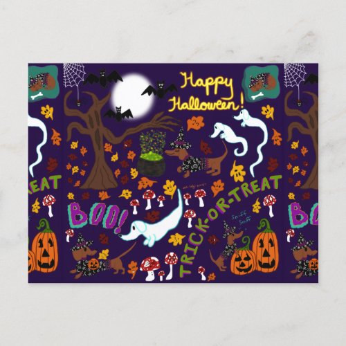 Diva Dachshundâs Halloween Postcard