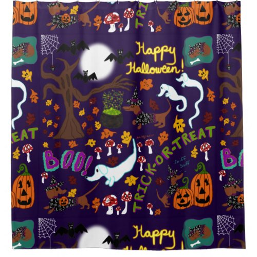 Diva Dachshunds Halloween Shower Curtain