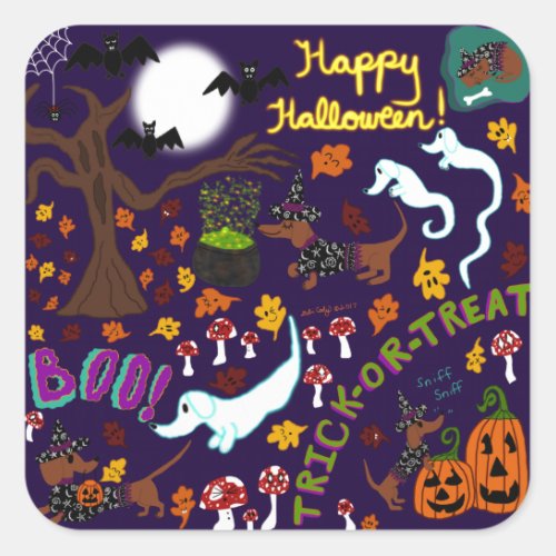 Diva Dachshunds Halloween Square Sticker