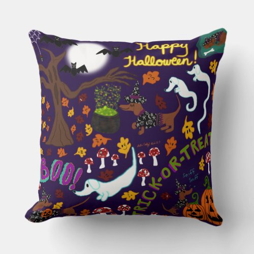 Diva Dachshunds Halloween Throw Pillow