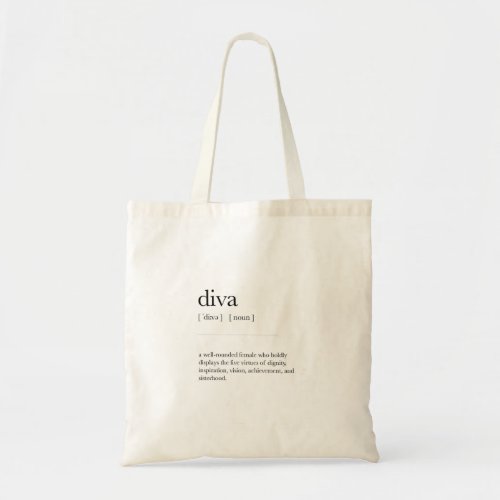 Diva Definition Meaning Dictionary Art Decor Tote Bag