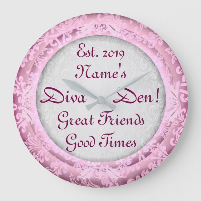 Diva Den Pink Decor! Mom Cave, Woman Cave! Large Clock (Front)