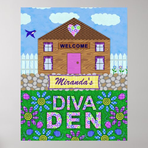 Diva Den Woman Cave Garden Hut Personalized Name Poster