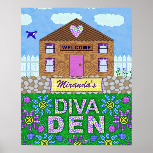 Diva Den Woman Cave Garden Hut Personalized Name Poster (Front)