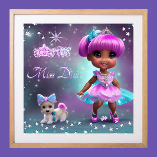 Diva Dog whimsical Princess pink purple Tiara Poster