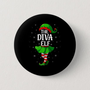 Diva Elf Christmas Girls Women Elf Squad Xmas Fami Button