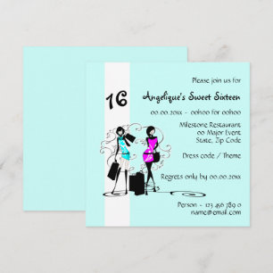 Diva girls sweet sixteen fashion model Blue chic Invitation