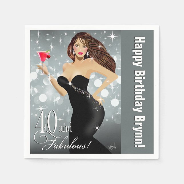 Diva Glam Bombshell 40th Birthday | silver Napkins (Front)