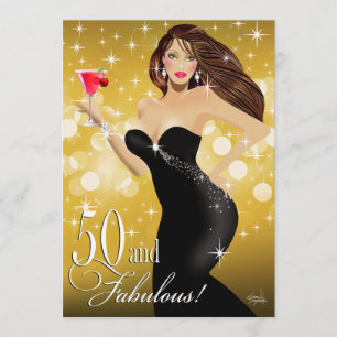 Diva Glam Bombshell 50th Birthday gold Invitation