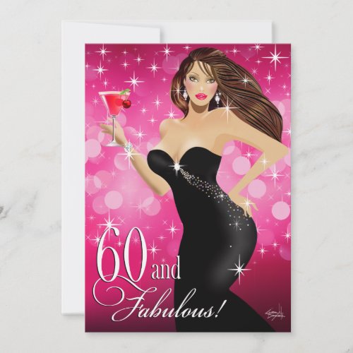 Diva Glam Bombshell 60th Birthday  fuchsia Invitation