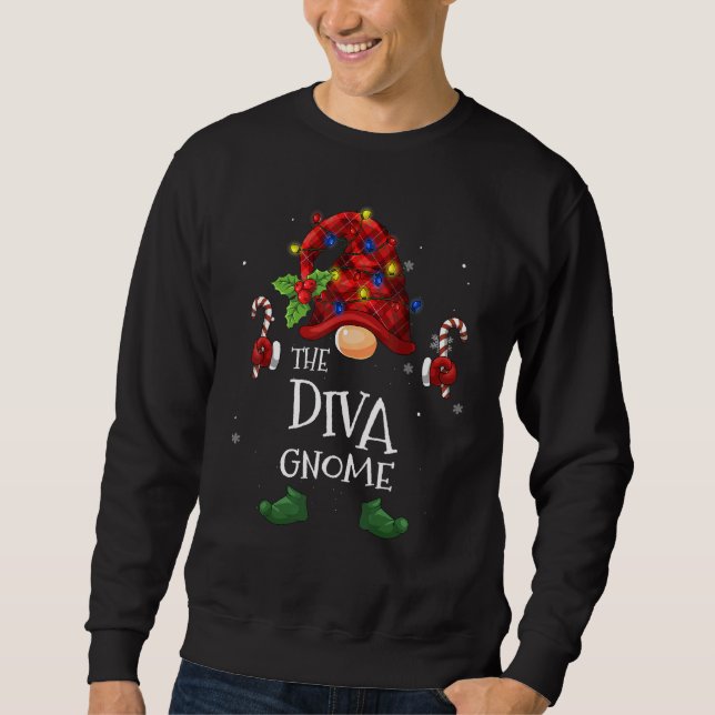 Diva Gnome Buffalo Plaid Christmas Tree Light Sweatshirt (Front)