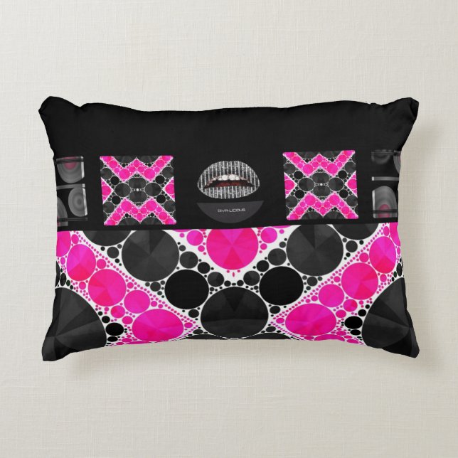 Diva Hot Pink Lips Bling Accent Pillow (Front)