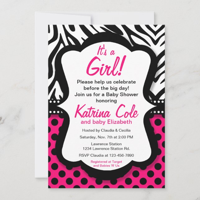 Diva Hot Pink Zebra Girl Baby Shower Invitation (Front)