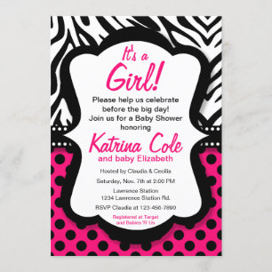 Diva Hot Pink Zebra Girl Baby Shower Invitation