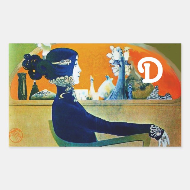 DIVA IN BLUE ,BEAUTY FASHION MONOGRAM RECTANGULAR STICKER (Front)