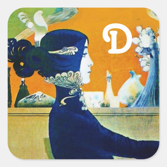 DIVA IN BLUE ,BEAUTY FASHION MONOGRAM SQUARE STICKER (Front)