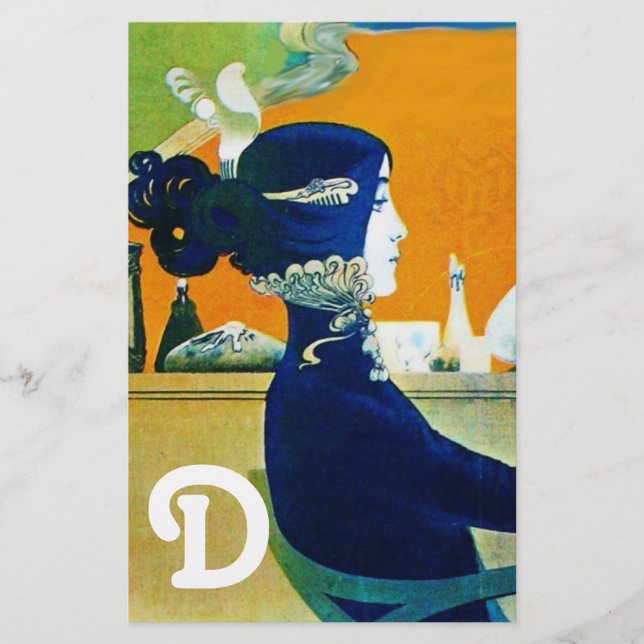 DIVA IN BLUE ,BEAUTY FASHION MONOGRAM STATIONERY (Front)