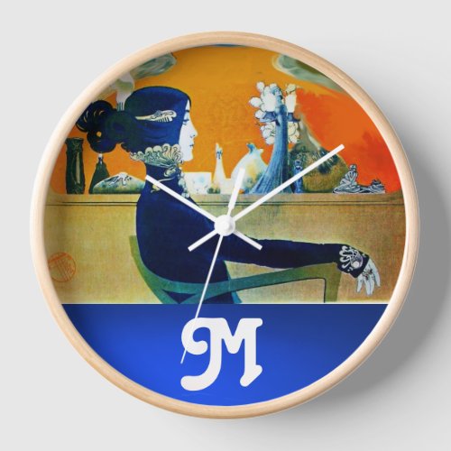 DIVA IN BLUE BEAUTY FASHION MONOGRAM WALL CLOCK