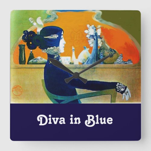 DIVA IN BLUE BEAUTY FASHION SQUARE WALL CLOCK