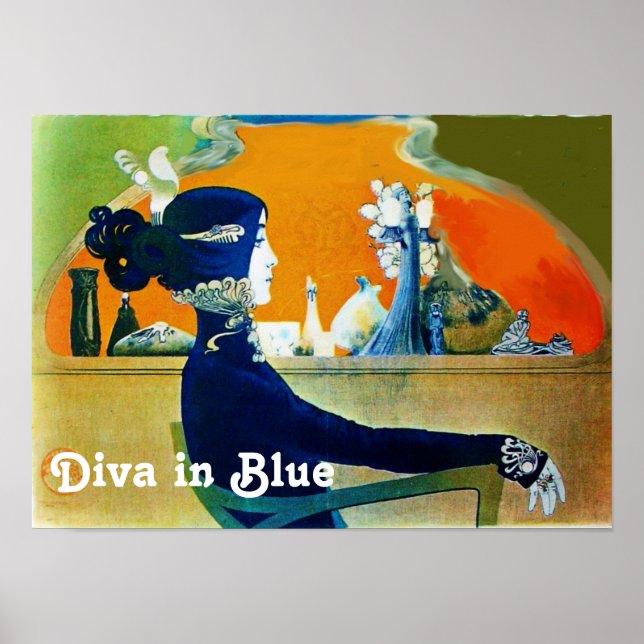 DIVA IN BLUE / Beauty,Hair,Fashion Art Nouveau Poster (Front)
