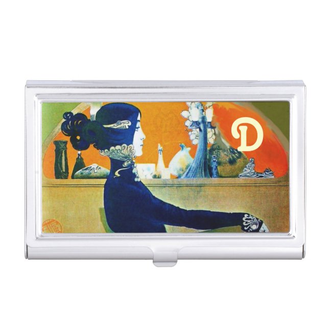DIVA IN BLUE MONOGRAM Beauty Salon ,Makeup Artist Business Card Holder (Front)